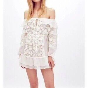 For Love and Lemons Carolina White Lace Long Sleeve Floral Mini Dress XS